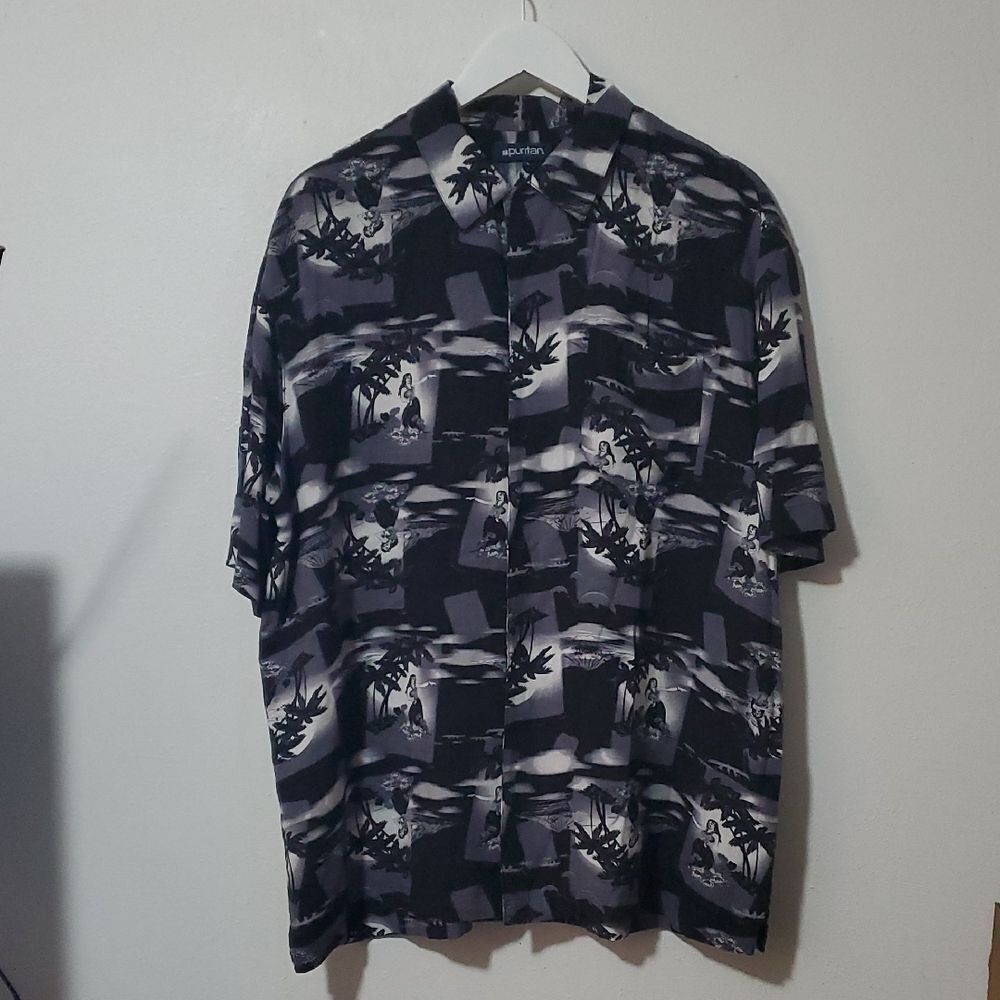 Puritan Black and Gray Casual Button Down Shirt